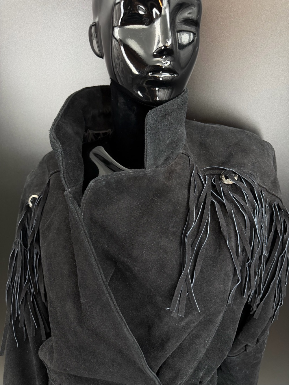 Vintage G4000 Black Cropped Suede Leather Fringe Boho Western Jacket Women's M